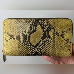 FURLA Snake Embossed Yellow Long Leather Wallet EUC